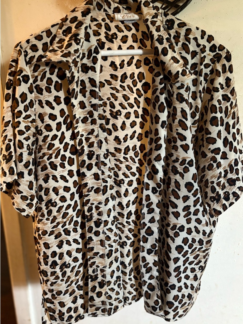Leopard Print Button-Front Shirt in Cream and Brown